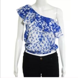 Gryphon New York One Shoulder Ruffle Silk Top